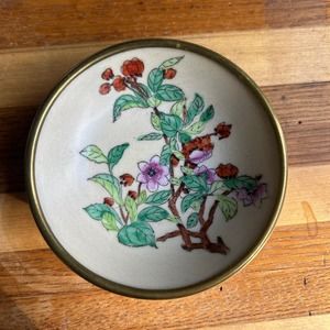 Vintage Hand Painted Small Dish in Brass from Hong Kong 1950's